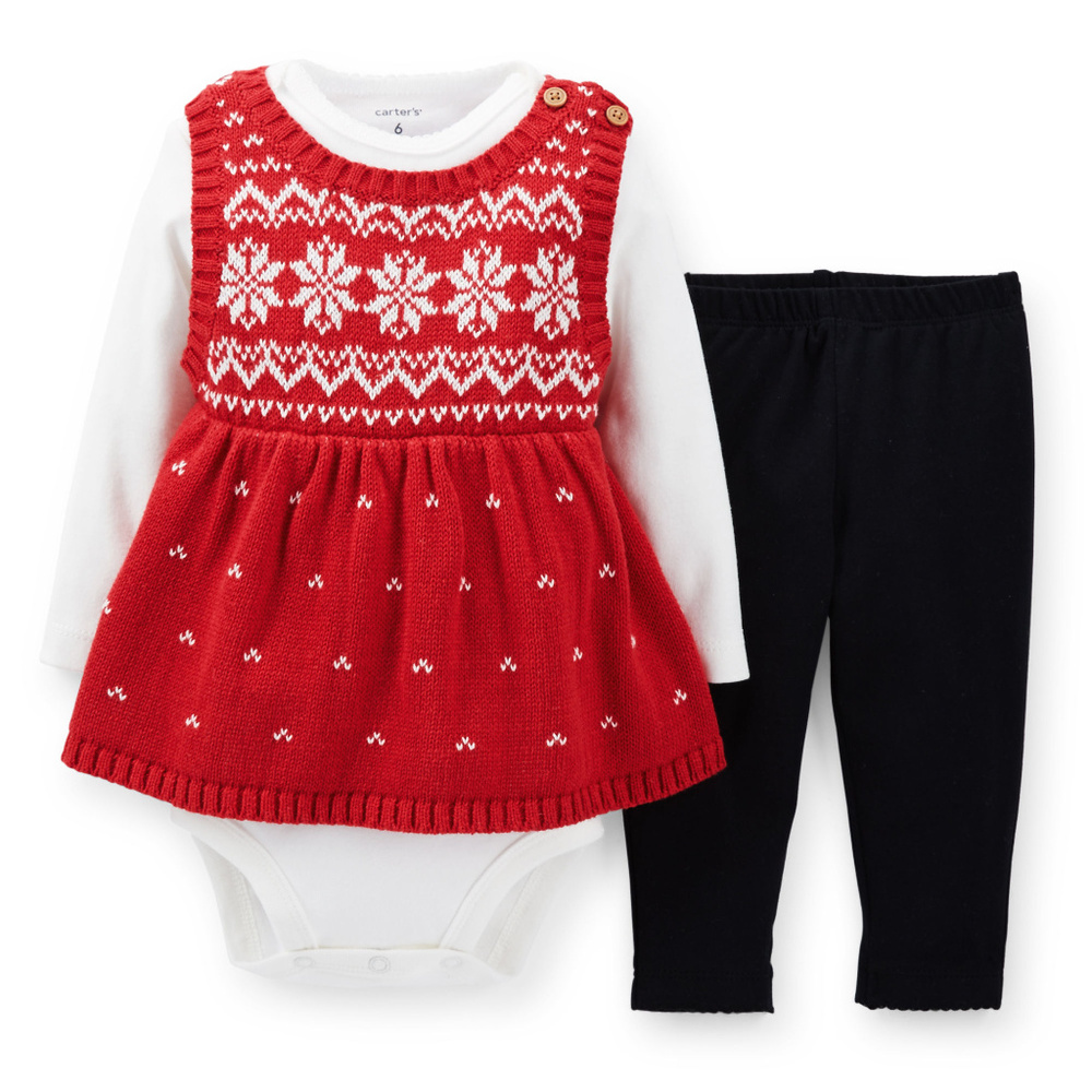 Carter’s Newborn 3 Months Baby Girl Holiday Red Sweater Pant Bodysuit Christmas